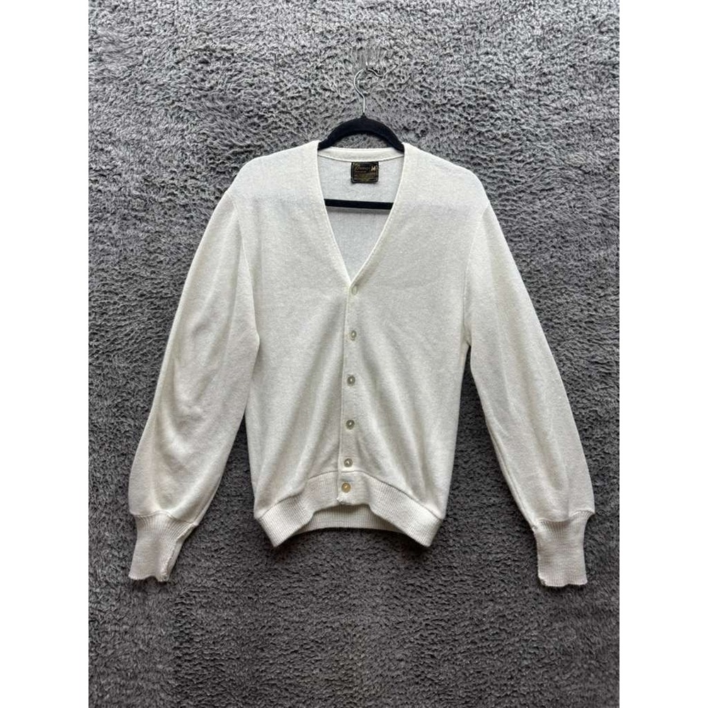 Vintage 80's The J.C. Penney V-Neck Button-Up Cardigan Sweater White Mens Size M